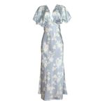 BHLDN  Leila Deep-V Flutter-Sleeve Satin Gown, Light Blue Sky Bouquet, 2 (US) Photo 4
