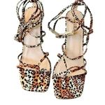 Miss Lola Adelle-2 Women’s Sz 7 Cheers Pattern Ankle Ties Heel Sandals Photo 2