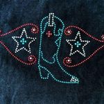 Quail Hollow Cowgirl Tee top Medium Black Boot Stars Crystal Accents NWO… Photo 1