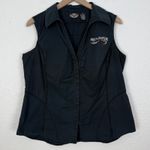 Harley Davidson Women's Sleeveless Snap Button Vest Top Rose Embroidered Sz 1W Black Photo 0