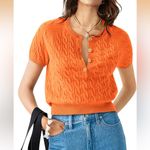 Orange Cable Knit Short Sleeve Sweater Photo 1