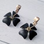 Vintage Judy Lee Originals Clip On Earrings Black Flower 1958 Clover Photo 6