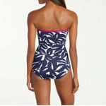 Tommy Bahama Graphic Jungle Shirred Bandeau Navy Blue Halter One Piece Swimsuit Photo 1