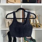 Babaton Aritzia Fuzzy Knit Cropped Tank Top Navy Scoop Neck Womens Medium EUC Photo 2