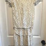 Vintage Elegant Ivory Lace Tiered Dress Short Sleeve Cocktail Party Occasion XS White Photo 0