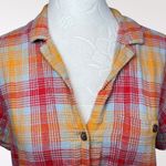 Toad & Co  Organic Cotton Plaid Button Front Shirt Red Yellow Small Photo 1