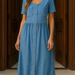 Vintage Boundary Waters Denim Dress Midi Button Front Pockets L Cottagecore 90s Blue Size L Photo 1