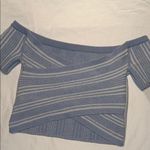 Aerie Small NWOT Reversible Off-Shoulder Cropped Blue Striped Sweater Photo 0
