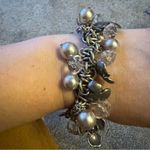 Chico's  Vintage Silver Tone Rhinestone Clover Chunky Stretch Charm Bracelet Photo 6