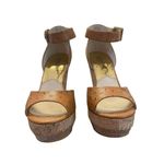 Michael Kors Michael By  Ariana Wedge Platform Sandals Brown Size‎ 9.5M Ostrich Photo 8