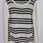 AQUA  Bloomingdale’s boho summer beach Striped Black and White Sweater Medium Photo 0