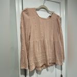 American Eagle  Pale Pink Open Tie Plunge Back Embroidered Peasant Top Size S Photo 2