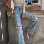 ZARA Wide Leg / Flare Fringe Hem Jeans Photo 0