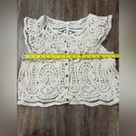 Ultra Pink  Ivory Crochet Knit Button Cardigan Large Boho Beach Summer Cottage Photo 4