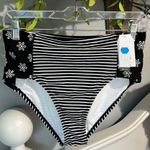 High Rise Waisted Bikini Bottom Black Striped Swimsuit Womens Small New Roomy Photo 3