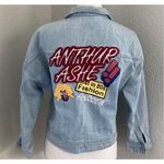 JasonWood Patchwork Embroidered Distressed Jean Jacket Size Medium Blue Photo 2