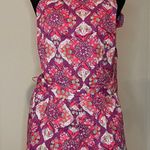 Free People NWT Coral Tides High Neck Floral Romper, Hollyhock Combo, Sz Large Photo 3