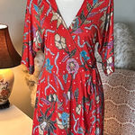 Anthropologie Veronica M. Fire, orange floral printed V-neck wide sleeve wrap mini dress S Photo 0