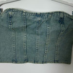 Pretty Little Thing  petite vintage bleach wash bandeau denim corset top Photo 0