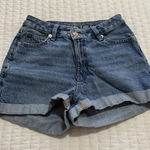 American Eagle AE Blue Demin High Rise Crossover Mom Shorts Sz 00 Cuffed Photo 0