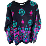 Autograph Vintage 80s Geometric Southwest Sweater Oversized Black Pink Turquoise Photo 0