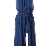 Loft  Jumpsuit soft Navy blue sleeveless tie waist with belt pockets Size Small Photo 0