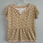 Sundance  100% Cotton Peplum Blouse Women’s Size S Yellow Red Top Shirt V-neck Photo 1