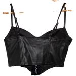 Say What? NWT Womens Say What Black Faux Leather Adjustable Straps Bustier Crop Top Size M Photo 1