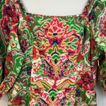 Cleobella Nadine Mini Dress Colorful Pink/Green Puff Shoulder Panama Print Med Photo 3
