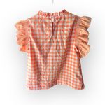 JODIFL NWT  boutique Orange Checkered Ruffle Sleeve Blouse Photo 5