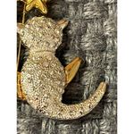 Vintage AAI Cat On The Crescent Moon Brooch Pin Two Tone Silver Gold Rhinestone Photo 1