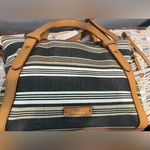 Fossil Avondale Satchel Tan Neutral Stripe Canvas w/ Leather Trim Photo 1
