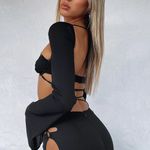 White Fox Boutique WHITE FOX Level Up Long Sleeve Crop Black Photo 1