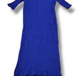 Eileen Fisher Dress Size Medium M Bodycon Dress Ribbed High Neck Midi Dress Blue Photo 0