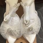 Chic White Rhinestone Embellished Mules Size 8 Photo 1