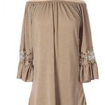 Winwin On or off shoulder mocha tunic top with lace size small Photo 0