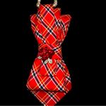 Elegant Red Plaid Necklace with Rose Accent Photo 3