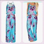 Women's Floral Sleeveless Racer Back Wide Leg Pant Jumpsuits Romper Size L Photo 1
