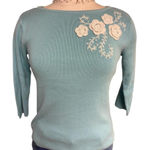 Sag Harbor Vintage 90s Blue and Cream Grandma Sweater with Floral Embroidery Photo 0