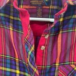 Pink Blue plaid Button Down flannel Shirt M women’s colorful casual fall bright Size M Photo 4