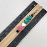 Handmade Turquoise Crystal Chip White Pearl Tone Heart and Pink Rose Drop Earrings Photo 3