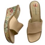 Karen Scott  Nude Slip On Leather Sandals with Floral Print Wedge Heel Size 7 Photo 0