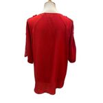 Alya  Red Blouse With V-Neck and 3/4in Bell Sleeve with Filagree Lace Pattern Dow Photo 2
