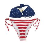 SSLR Bikini Set Halter Side Tie Novelty USA Flag Molded Cups Padded Red Blue XL Photo 0