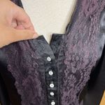 Gunne Sax Vintage Jessica Gunnies Blouse Size 11 Black Purple Satin Lace Button Down Goth Photo 1