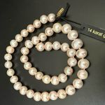 14K 585 Gold Clasp 9mm Ivory Cream Freshwater Cultured Pearl 17” Necklace 48.6g. Photo 0