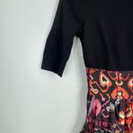 Eshakti Women's Black Multi Abstract Short Sleeves Pleated Midi Dress Size 0 Photo 5