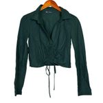 ZARA  Ruched Cropped Tie Front Long Sleeve Collared Semi Sheer Top Blouse S Green Photo 13
