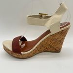 Diviana Sandal Womens Brown Cream 8 Ankle Strap Open Toe Wedge Sandal NEW Photo 1