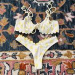 For Love & Lemons  Dana White & Yellow Floral Scalloped 2pc Bikini Set S Photo 1